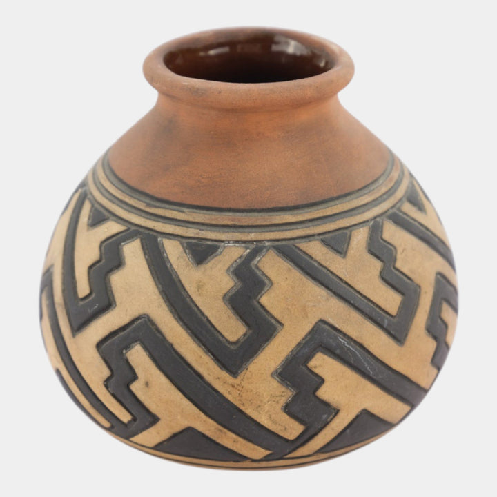 Weller Souevo 1910s Vintage Art Pottery Hand Carved Native American Design Vase