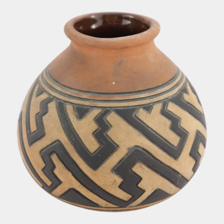 Weller Souevo 1910s Vintage Art Pottery Hand Carved Native American Design Vase