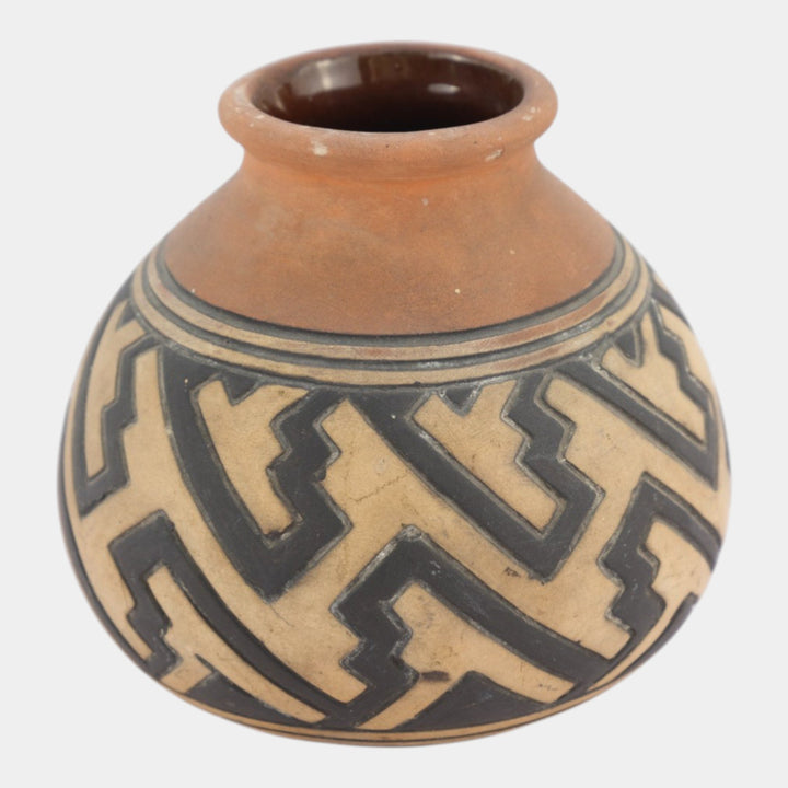 Weller Souevo 1910s Vintage Art Pottery Hand Carved Native American Design Vase