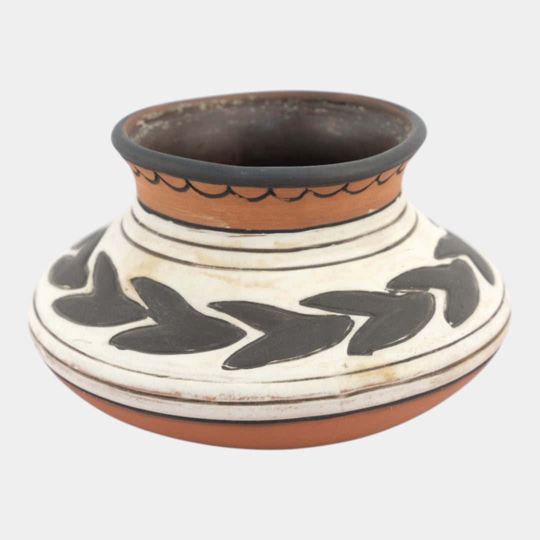 Weller Souevo 1910s Vintage Art Pottery Hand Carved Native American Design Vase