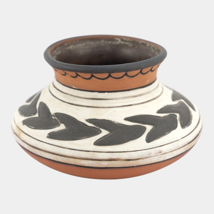 Weller Souevo 1910s Vintage Art Pottery Hand Carved Native American Design Vase