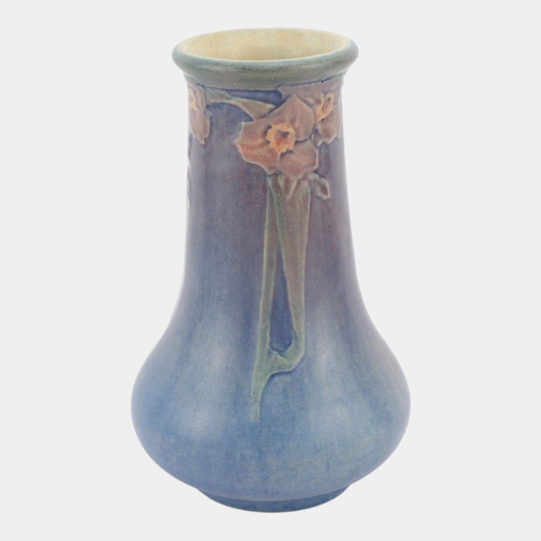 Newcomb College 1920 Vintage Arts and Crafts Pottery Blue Red Floral Vase Irvine - Just Art Pottery