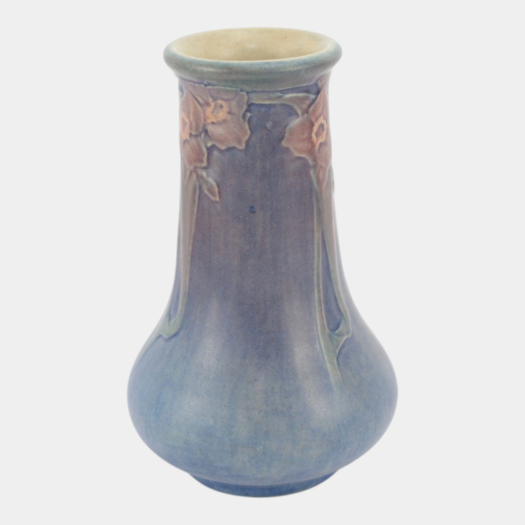 Newcomb College 1920 Vintage Arts and Crafts Pottery Blue Red Floral Vase Irvine - Just Art Pottery