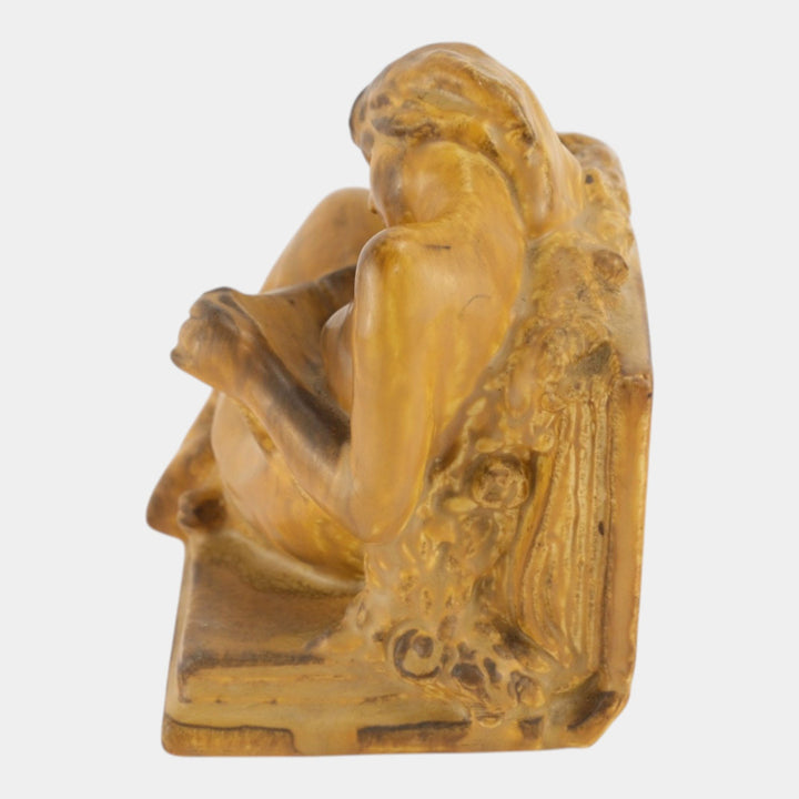 Rookwood 1920 Vintage Art Pottery Tan Ceramic Woman Reading Figural Bookend 2184 - Just Art Pottery