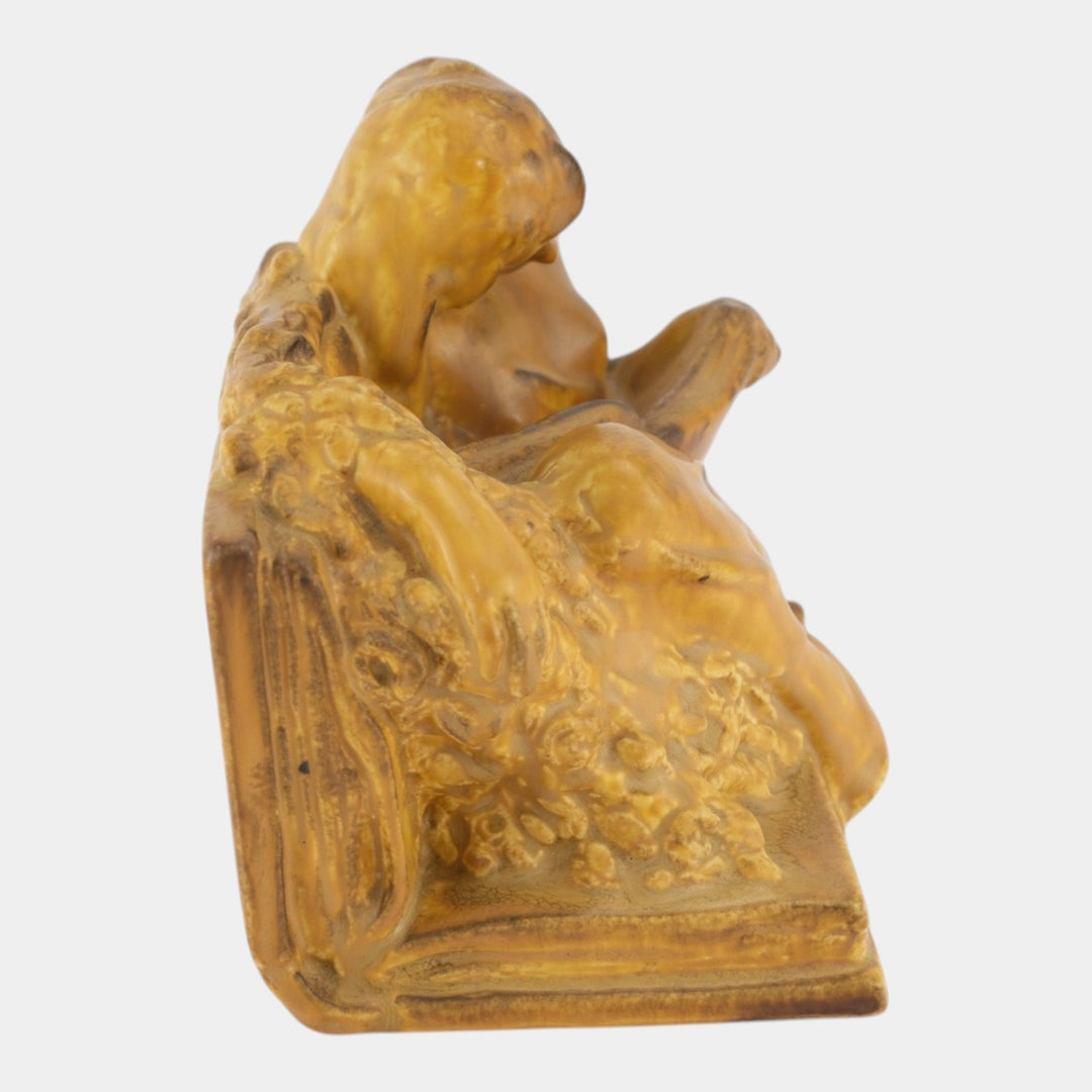 Rookwood 1920 Vintage Art Pottery Tan Ceramic Woman Reading Figural Bookend 2184 - Just Art Pottery