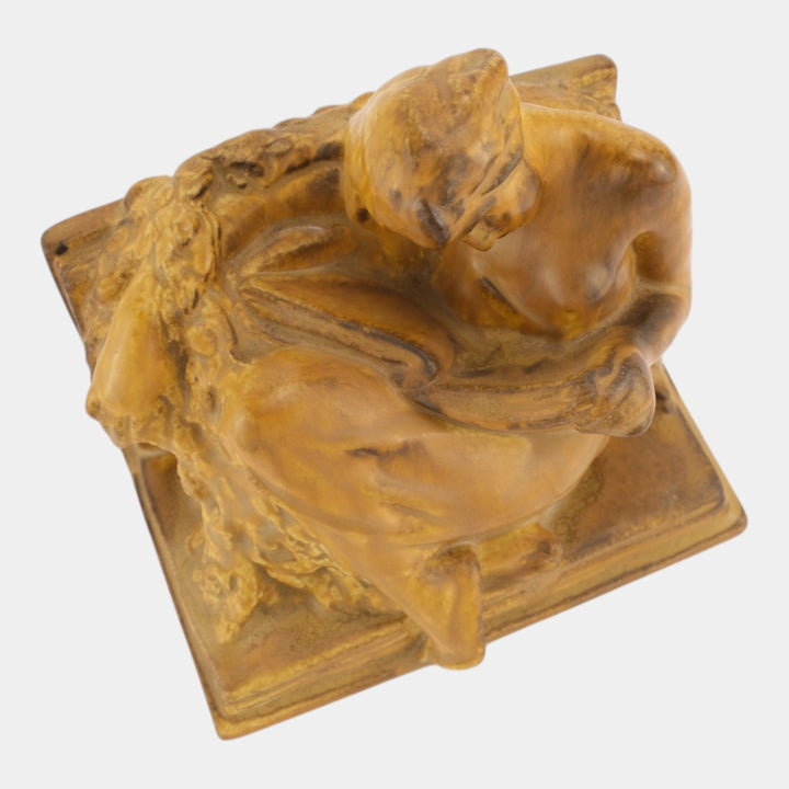 Rookwood 1920 Vintage Art Pottery Tan Ceramic Woman Reading Figural Bookend 2184 - Just Art Pottery