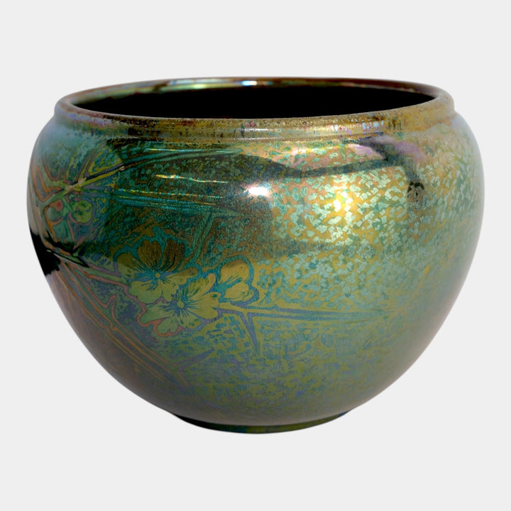 Weller Sicard 1902-07 Art Nouveau Pottery Iridescent Luster Floral Butterfly Ceramic Jardiniere - Just Art Pottery