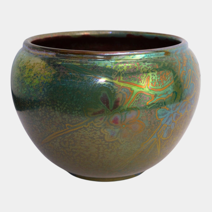Weller Sicard 1902-07 Art Nouveau Pottery Iridescent Luster Floral Butterfly Ceramic Jardiniere - Just Art Pottery