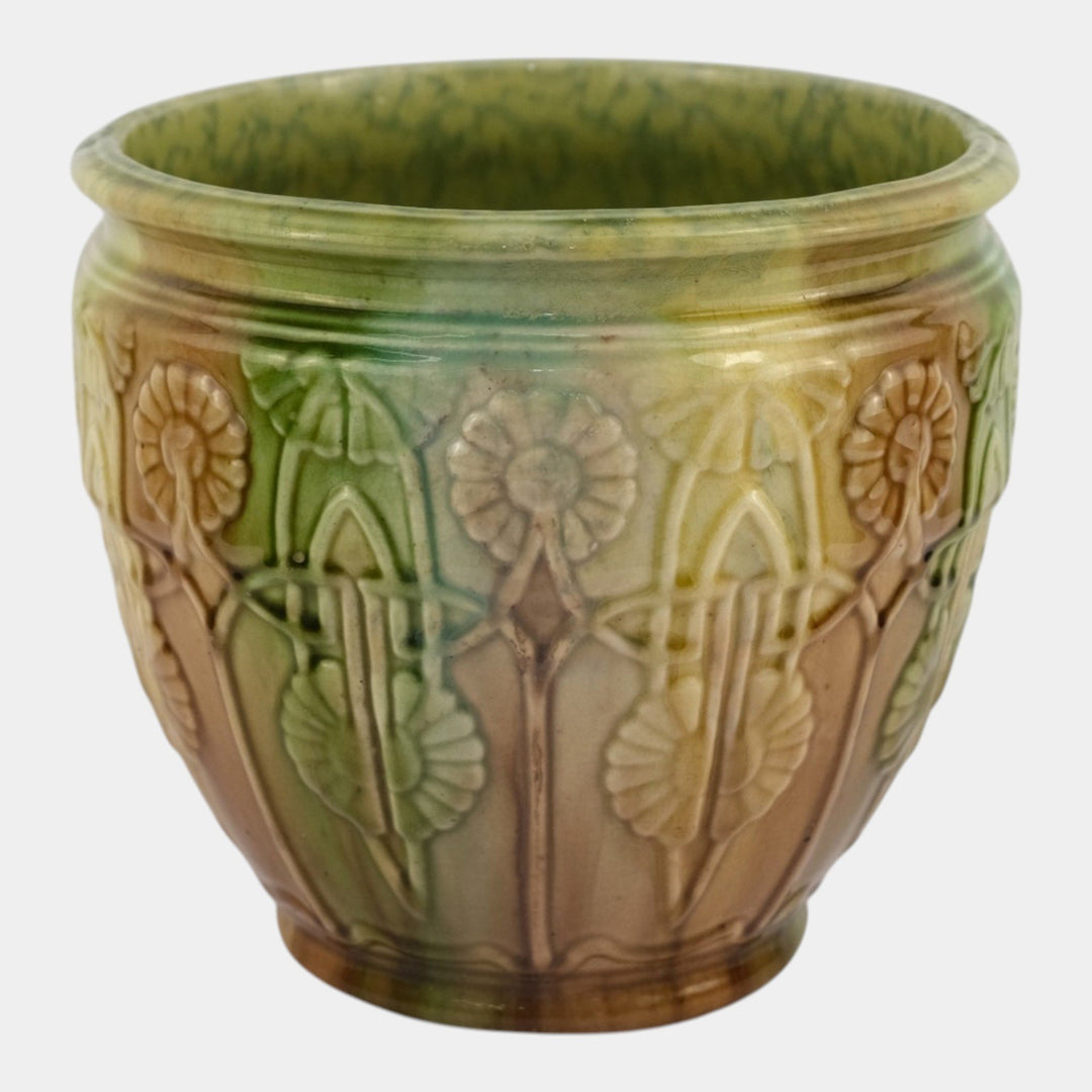 Brush McCoy Early 1900s Pottery Blended Green Brown Majolica Jardiniere Planter - Just Art Pottery