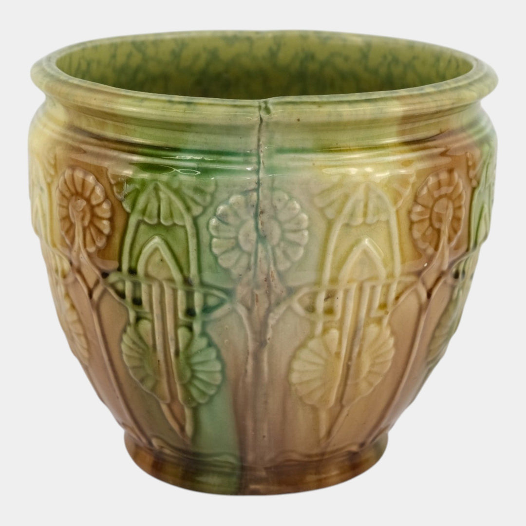 Brush McCoy Early 1900s Pottery Blended Green Brown Majolica Jardiniere Planter - Just Art Pottery