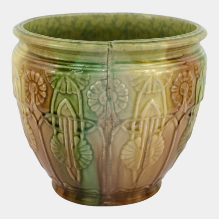Brush McCoy Early 1900s Pottery Blended Green Brown Majolica Jardiniere Planter - Just Art Pottery