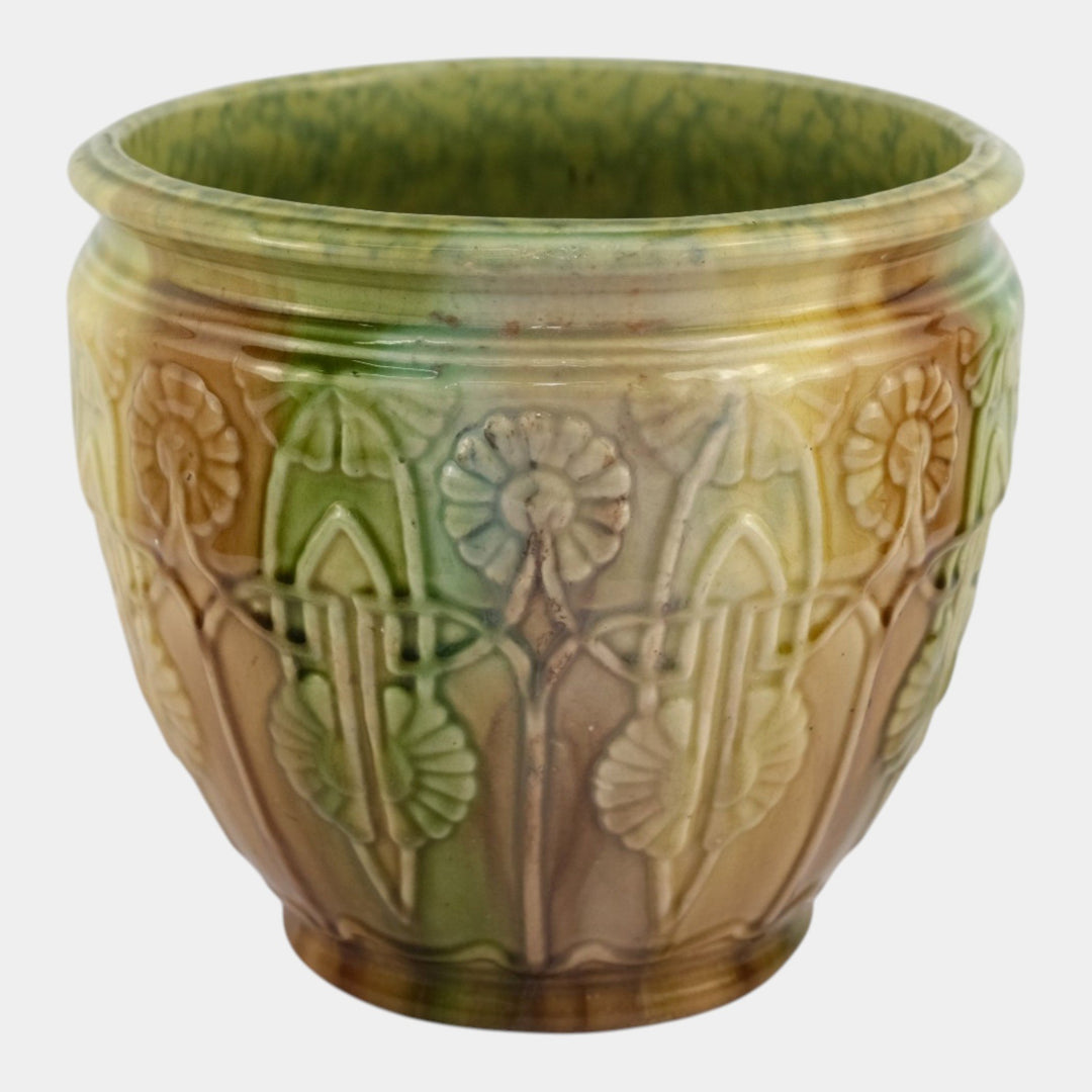 Brush McCoy Early 1900s Pottery Blended Green Brown Majolica Jardiniere Planter - Just Art Pottery