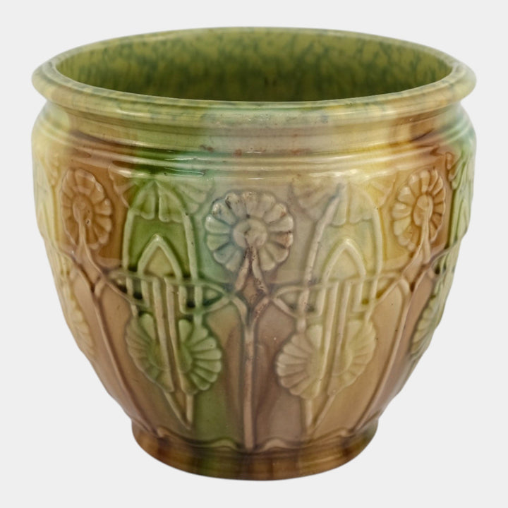 Brush McCoy Early 1900s Pottery Blended Green Brown Majolica Jardiniere Planter - Just Art Pottery