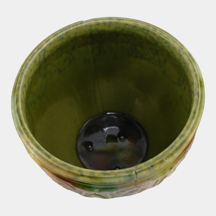 Brush McCoy Early 1900s Pottery Blended Green Brown Majolica Jardiniere Planter - Just Art Pottery