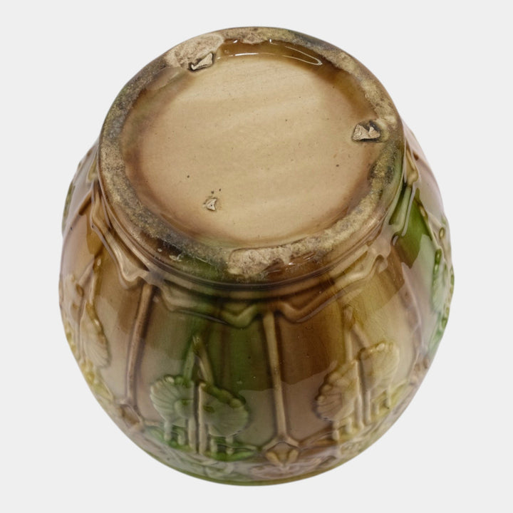 Brush McCoy Early 1900s Pottery Blended Green Brown Majolica Jardiniere Planter - Just Art Pottery