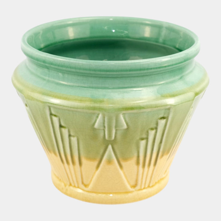 Brush McCoy Moderne Kolorkraft 1929 Art Deco Pottery Yellow Blended Jardiniere - Just Art Pottery