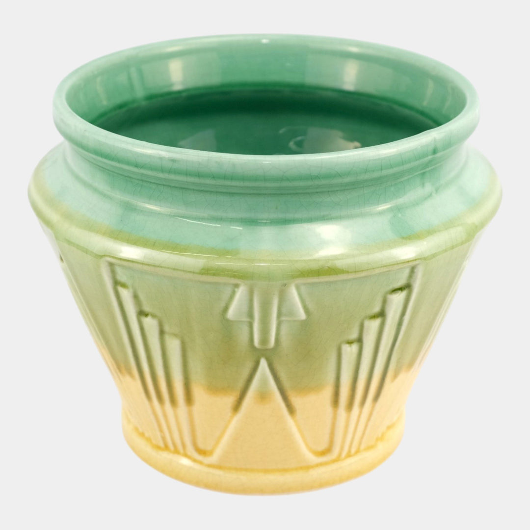 Brush McCoy Moderne Kolorkraft 1929 Art Deco Pottery Yellow Blended Jardiniere - Just Art Pottery
