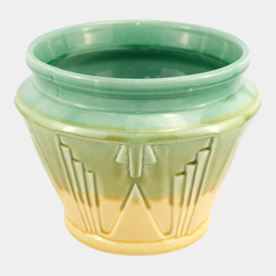 Brush McCoy Moderne Kolorkraft 1929 Art Deco Pottery Yellow Blended Jardiniere - Just Art Pottery