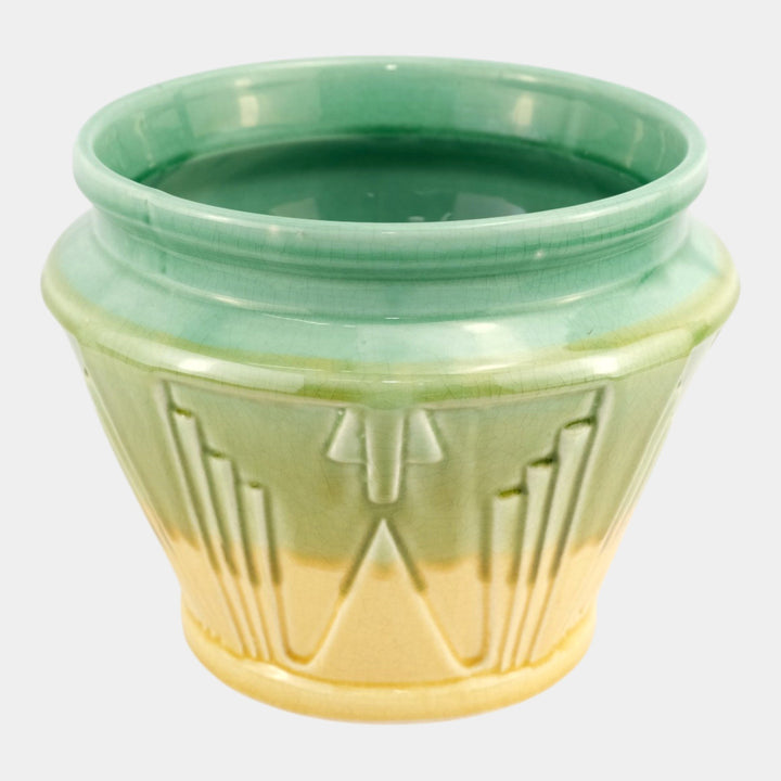 Brush McCoy Moderne Kolorkraft 1929 Art Deco Pottery Yellow Blended Jardiniere - Just Art Pottery