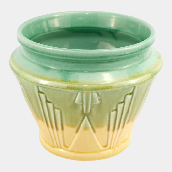 Brush McCoy Moderne Kolorkraft 1929 Art Deco Pottery Yellow Blended Jardiniere - Just Art Pottery