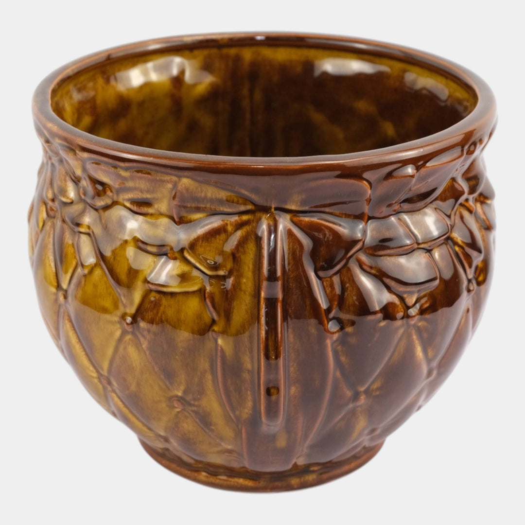 McCoy Diamond Quilted Mid Century Modern Pottery Brown Jardiniere Planter - Just Art Pottery
