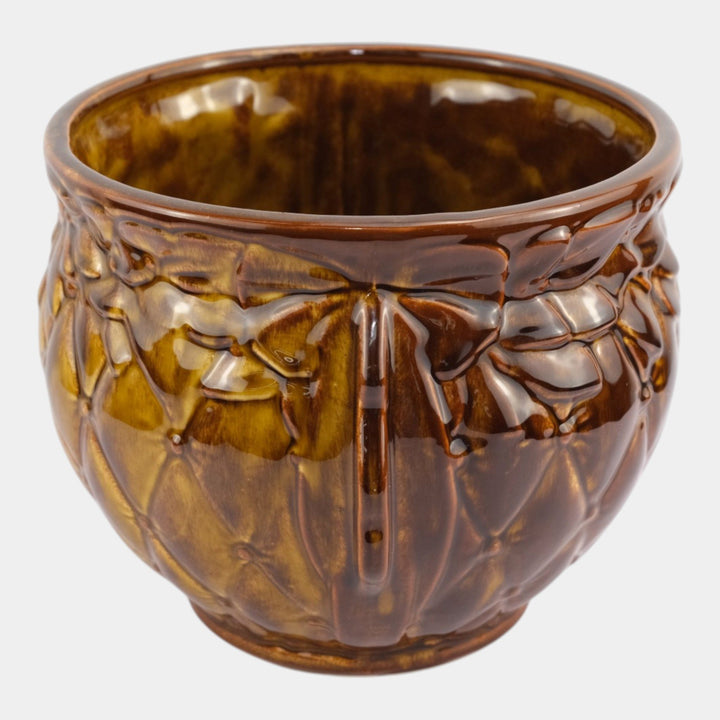 McCoy Diamond Quilted Mid Century Modern Pottery Brown Jardiniere Planter - Just Art Pottery