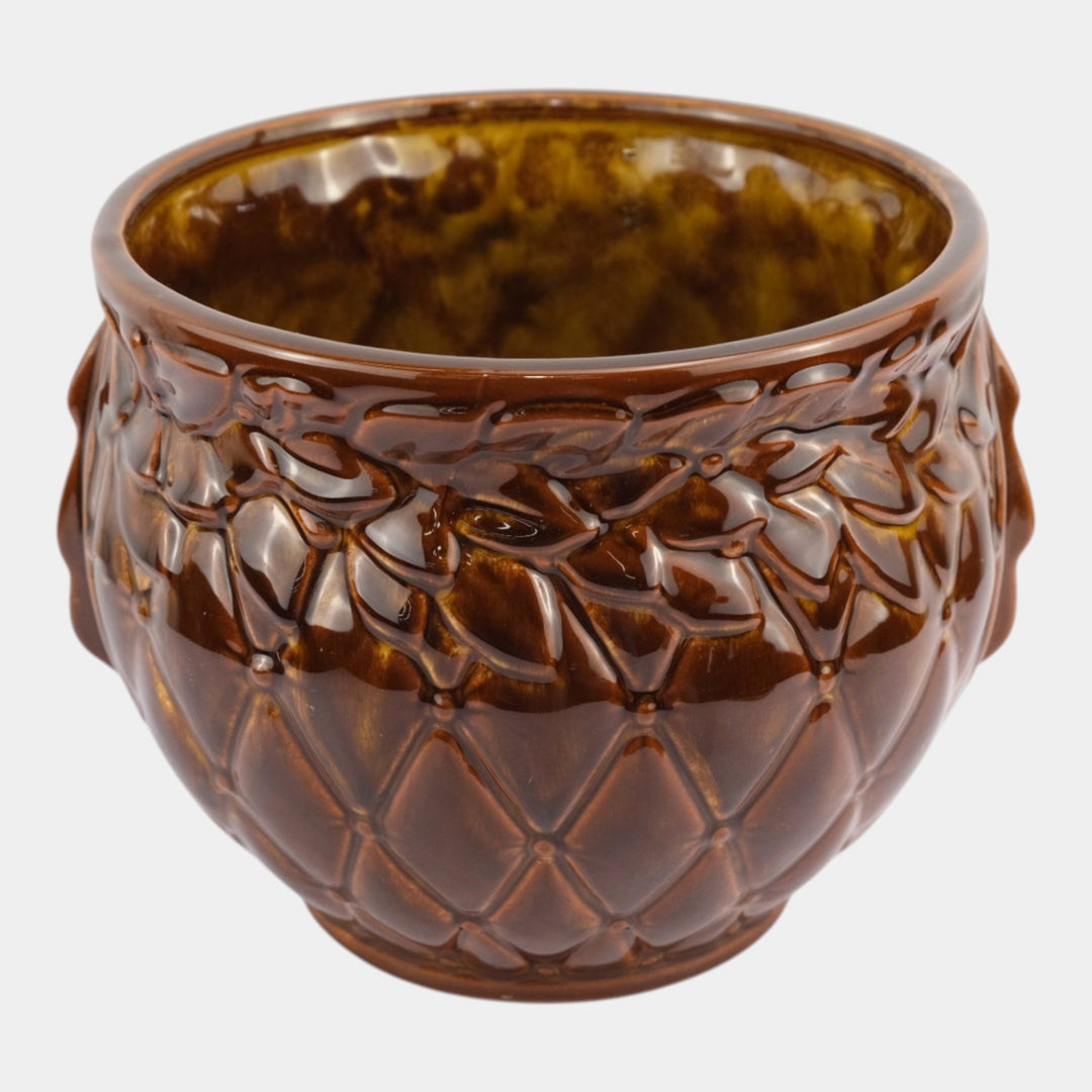 McCoy Diamond Quilted Mid Century Modern Pottery Brown Jardiniere Planter - Just Art Pottery