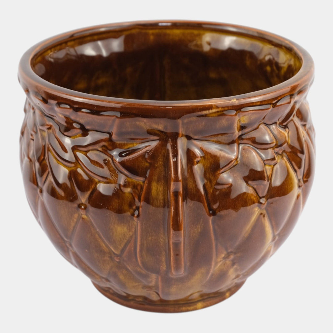 McCoy Diamond Quilted Mid Century Modern Pottery Brown Jardiniere Planter - Just Art Pottery