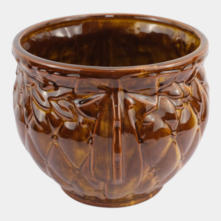 McCoy Diamond Quilted Mid Century Modern Pottery Brown Jardiniere Planter - Just Art Pottery