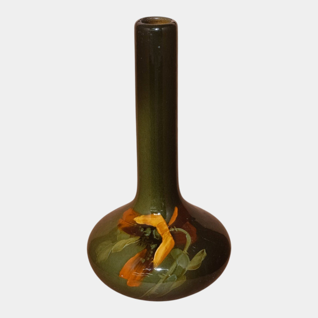 McCoy Loy Nel Art Pottery Floral Decorated Standard Glaze Tall Neck Bottle Vase - Just Art Pottery