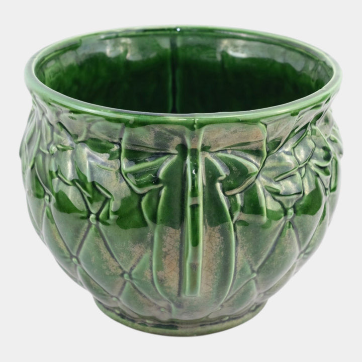 McCoy 1954 Vintage Art Pottery Dark Green Quilted Ceramic Jardiniere Planter - Just Art Pottery