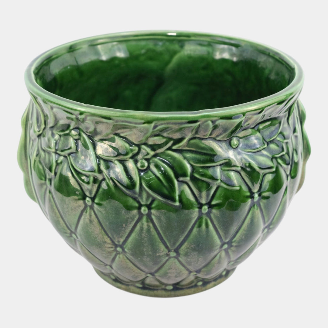 McCoy 1954 Vintage Art Pottery Dark Green Quilted Ceramic Jardiniere Planter - Just Art Pottery