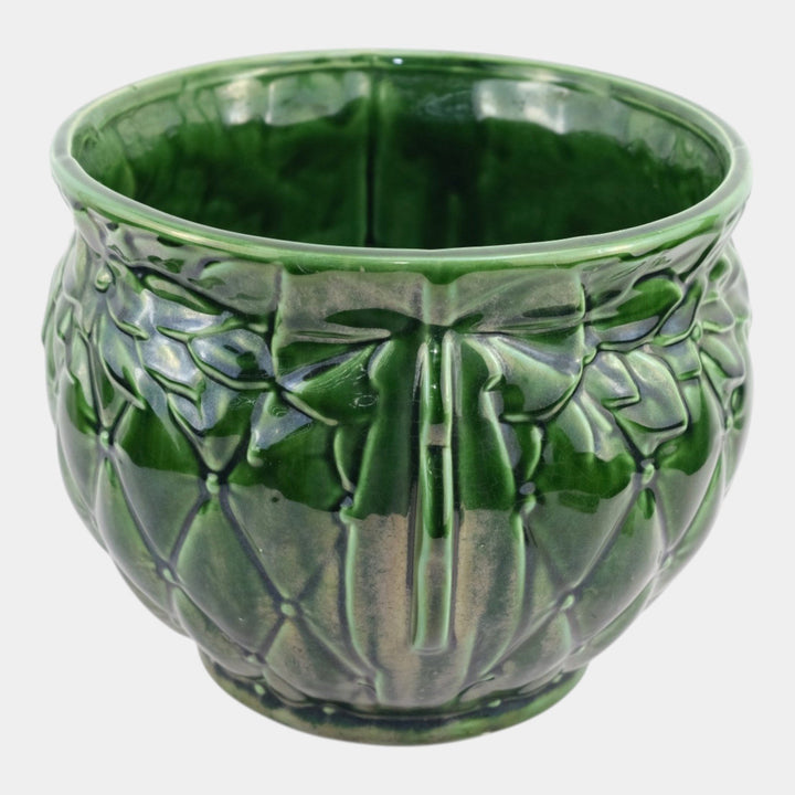 McCoy 1954 Vintage Art Pottery Dark Green Quilted Ceramic Jardiniere Planter - Just Art Pottery