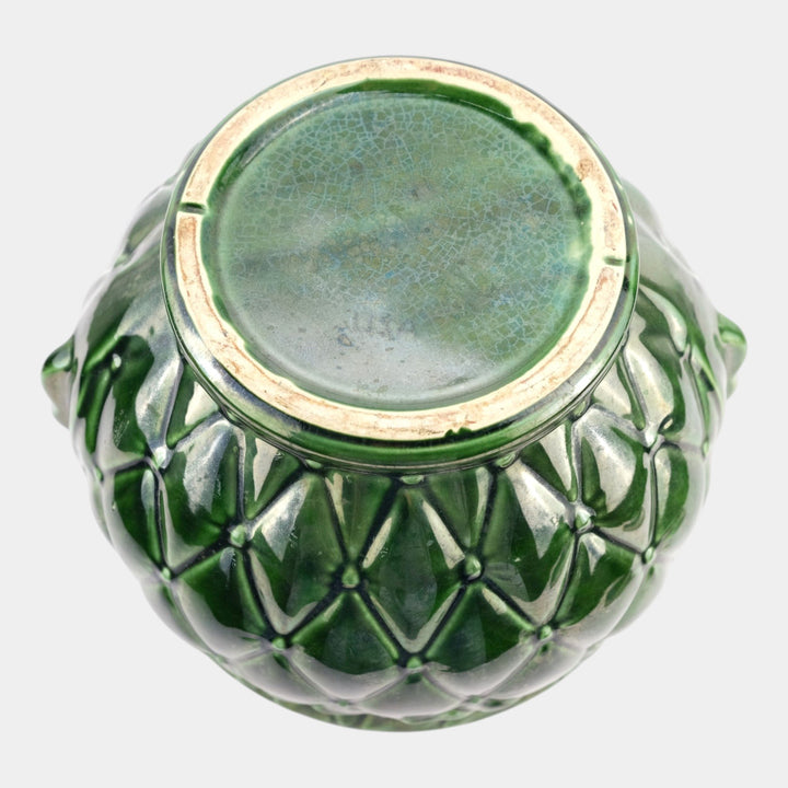 McCoy 1954 Vintage Art Pottery Dark Green Quilted Ceramic Jardiniere Planter - Just Art Pottery