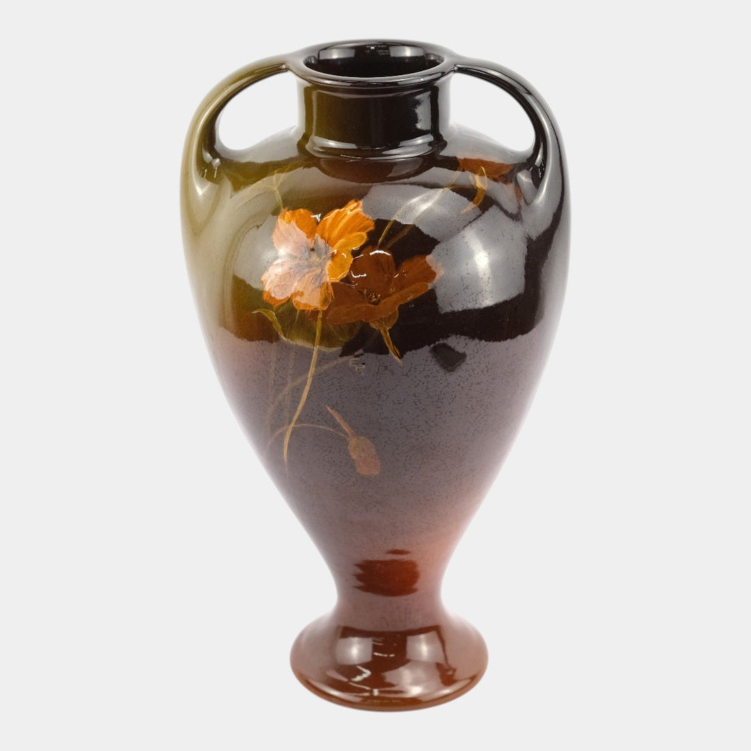 Weller Louwelsa 1900s Art Pottery Brown Double Handled Floral Vase Roberts - Just Art Pottery