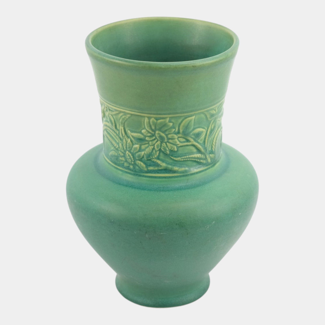 Weller Breton 1920s Arts And Crafts Pottery Matte Green Sunflowers Ceramic Vase - Just Art Pottery