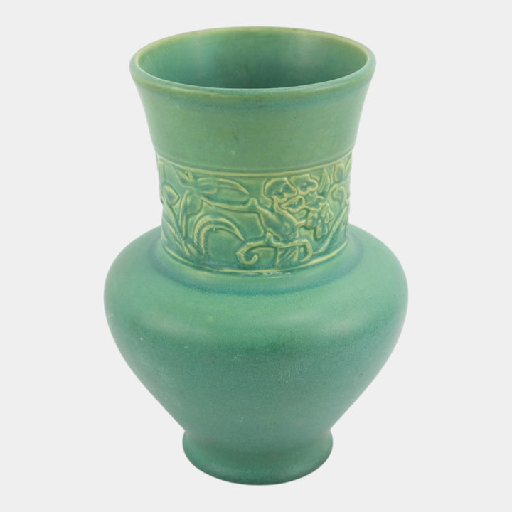 Weller Breton 1920s Arts And Crafts Pottery Matte Green Sunflowers Ceramic Vase - Just Art Pottery
