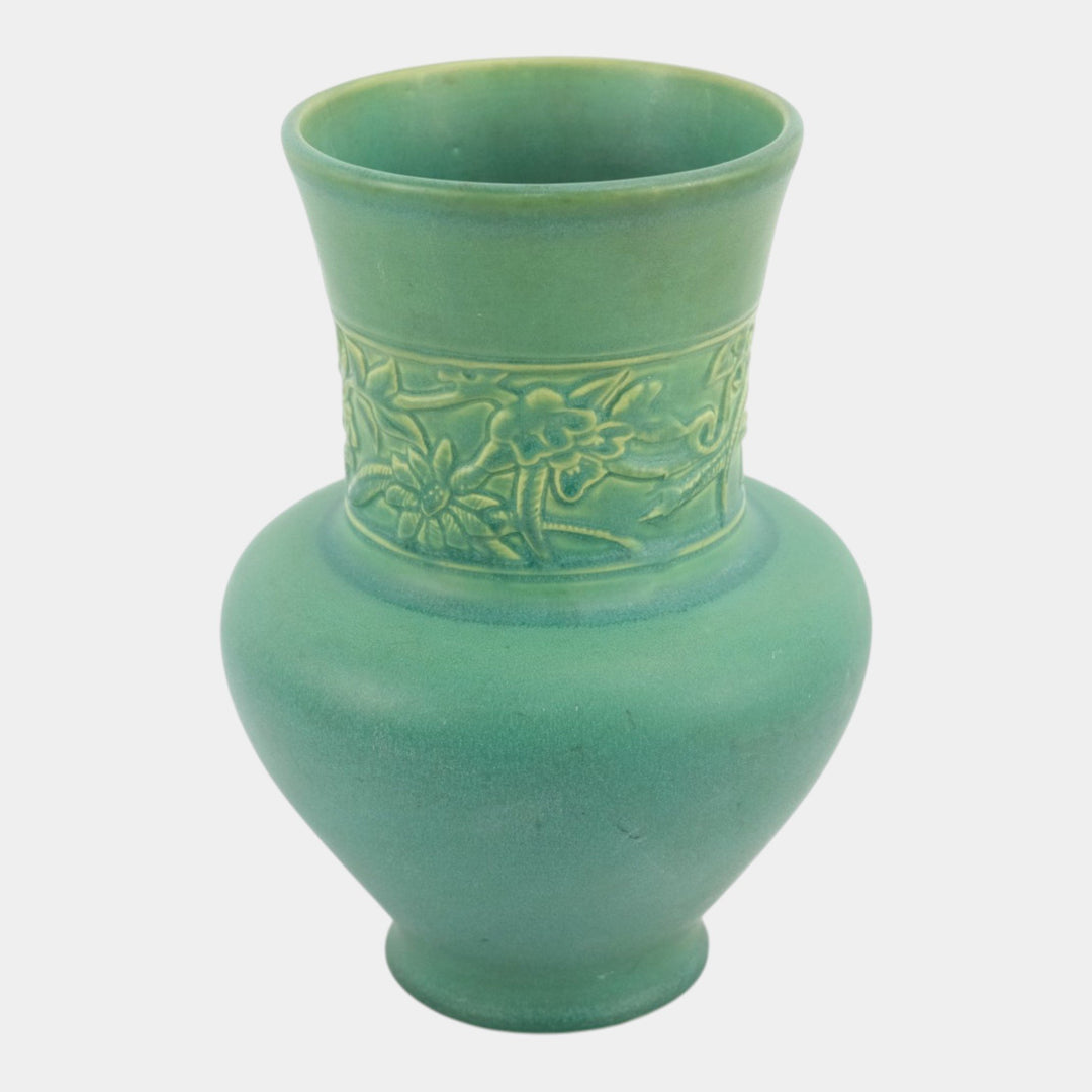 Weller Breton 1920s Arts And Crafts Pottery Matte Green Sunflowers Ceramic Vase - Just Art Pottery
