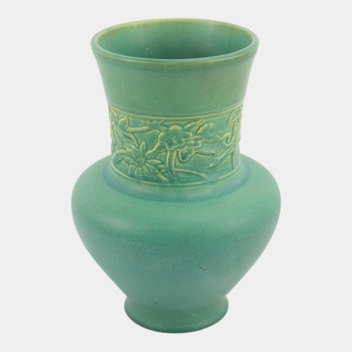 Weller Breton 1920s Arts And Crafts Pottery Matte Green Sunflowers Ceramic Vase - Just Art Pottery