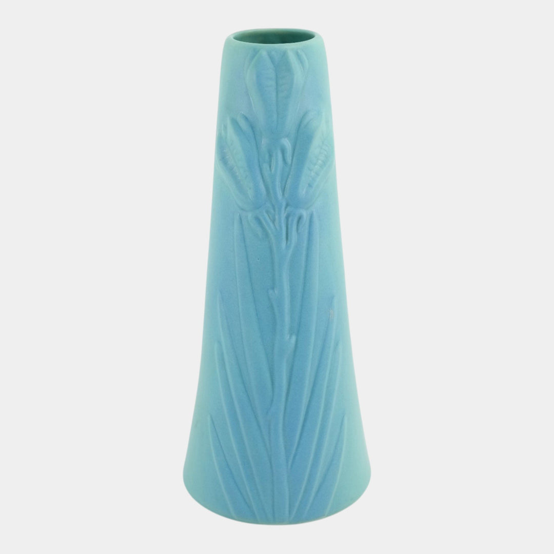 Van Briggle 1980s Art Pottery Blue Yucca Seed Pods and Leaves Floor Vase 157 - Just Art Pottery