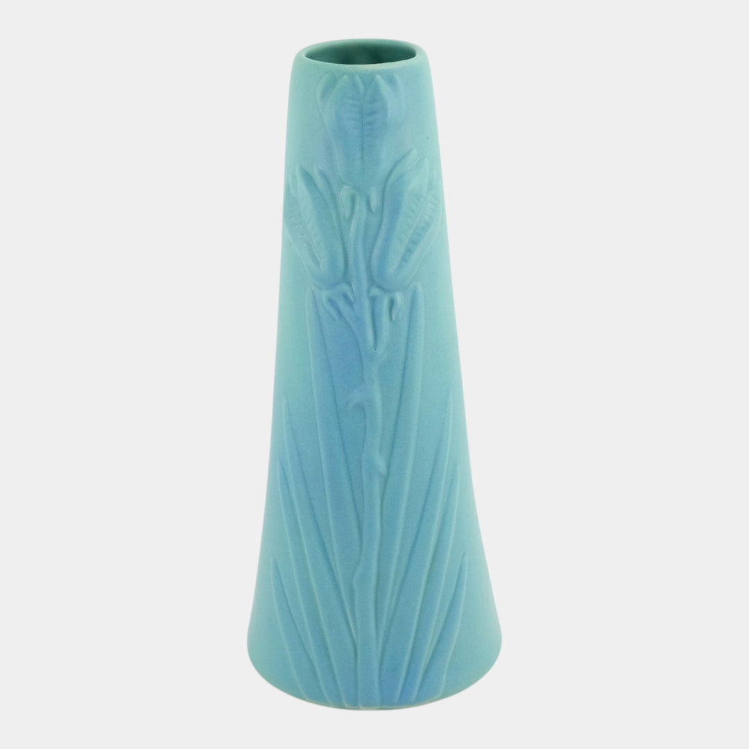 Van Briggle 1980s Art Pottery Blue Yucca Seed Pods and Leaves Floor Vase 157 - Just Art Pottery