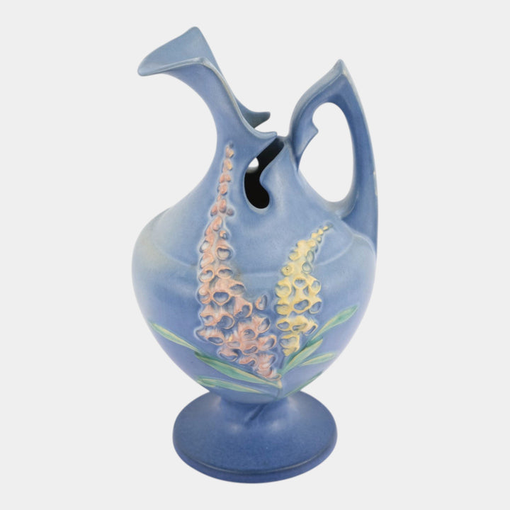Roseville Foxglove Blue 1942 Mid Century Modern Pottery Ceramic Ewer 5-10 - Just Art Pottery