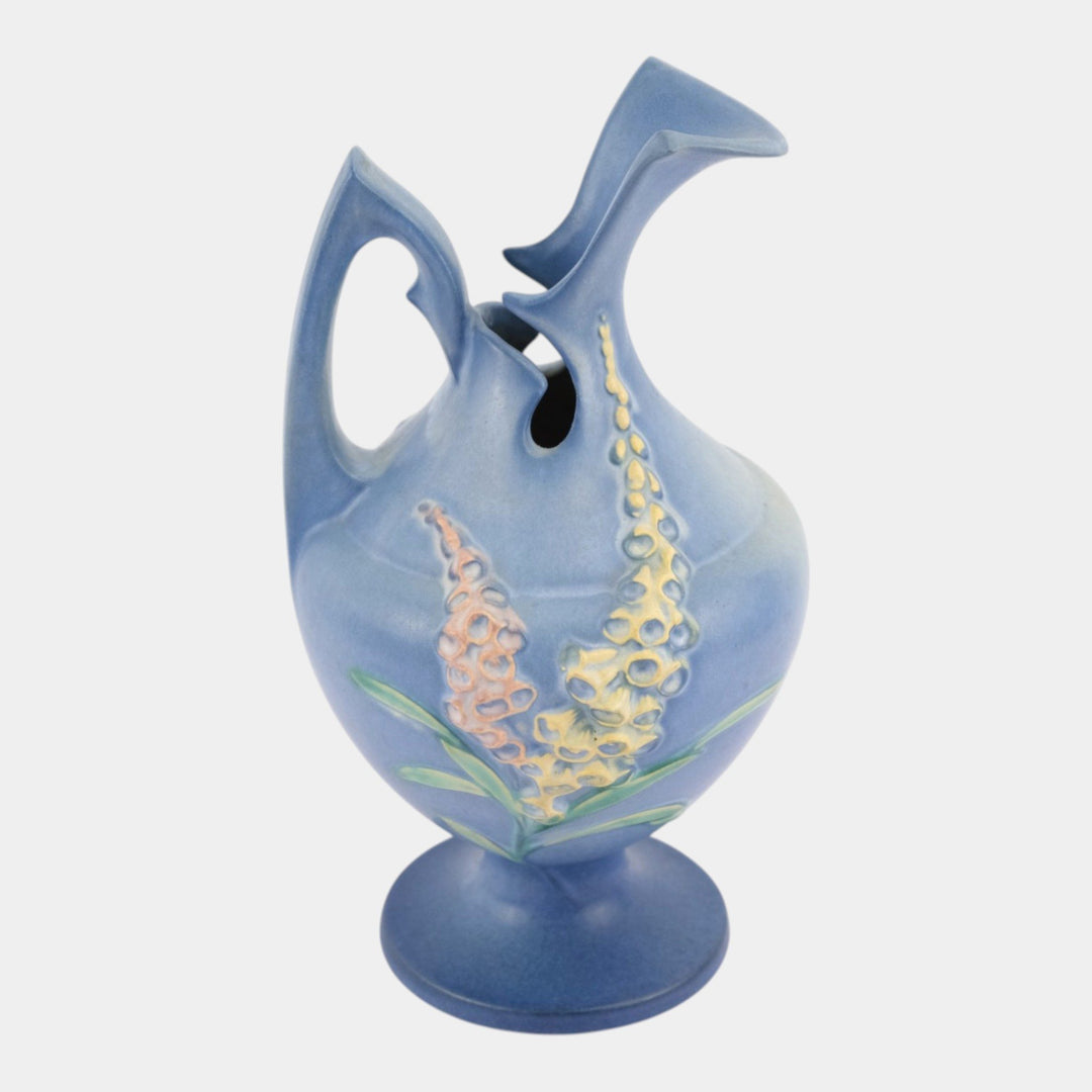 Roseville Foxglove Blue 1942 Mid Century Modern Pottery Ceramic Ewer 5-10 - Just Art Pottery