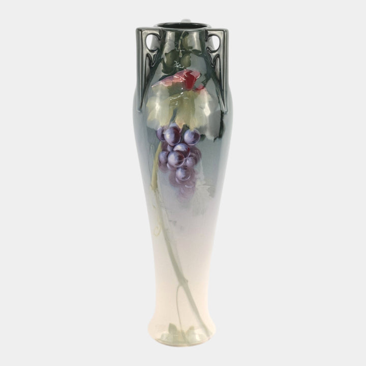Weller Eocean 1900s Pottery Hand Painted Grape Triple Handle Floor Vase Ferrell - Just Art Pottery