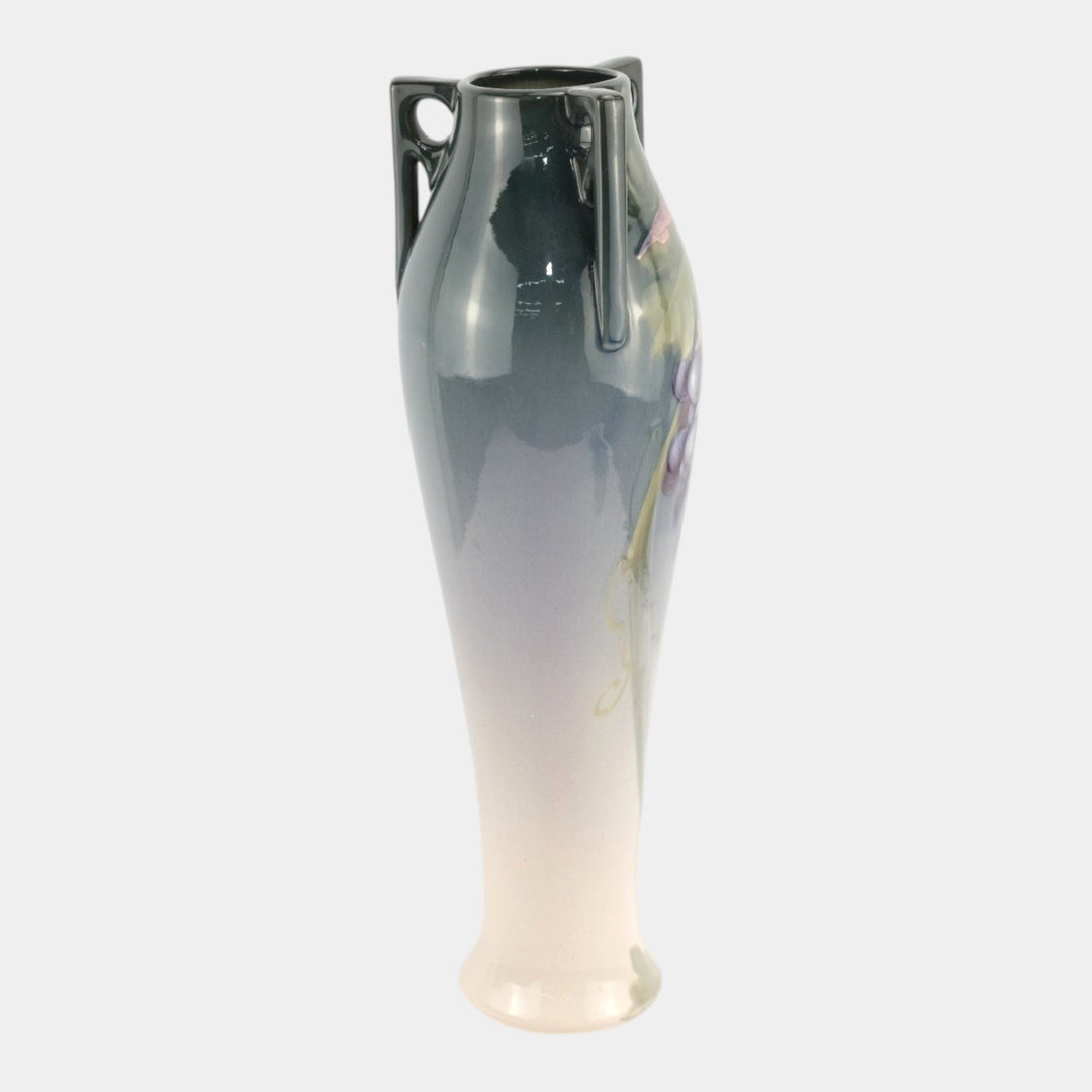 Weller Eocean 1900s Pottery Hand Painted Grape Triple Handle Floor Vase Ferrell - Just Art Pottery