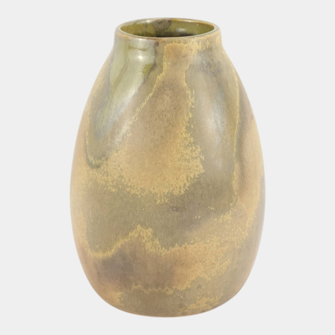 Red Wing 1930s Vintage Art Pottery Nokomis Olive Green Brown Ceramic Vase 206 - Just Art Pottery