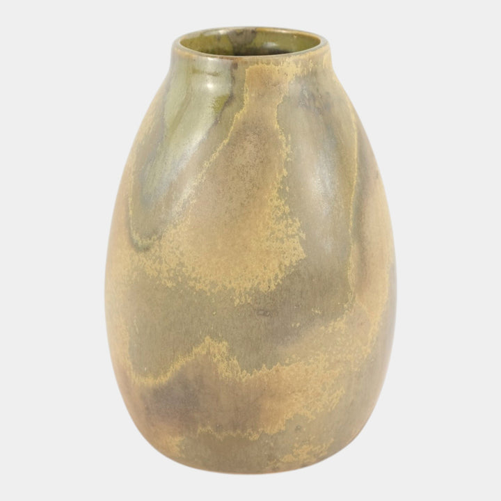 Red Wing 1930s Vintage Art Pottery Nokomis Olive Green Brown Ceramic Vase 206 - Just Art Pottery