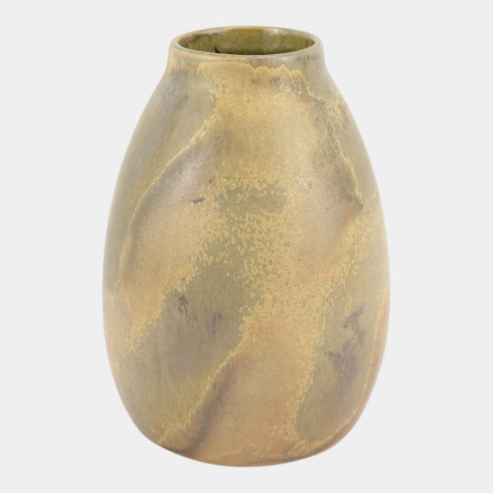 Red Wing 1930s Vintage Art Pottery Nokomis Olive Green Brown Ceramic Vase 206 - Just Art Pottery
