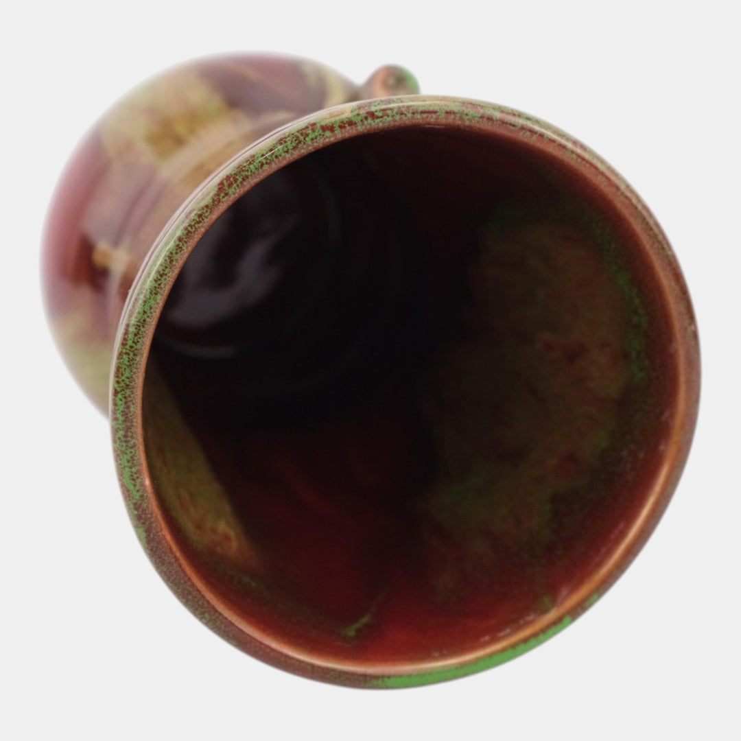 Weller Turkis 1920s Vintage Art Pottery Red Green Drip Ceramic Handled Vase - Just Art Pottery