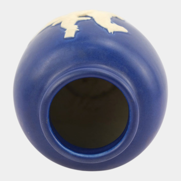 Weller Chase 1920s Vintage Pottery Equestrian Fox Hunt Blue Art Deco Scenic Vase - Just Art Pottery